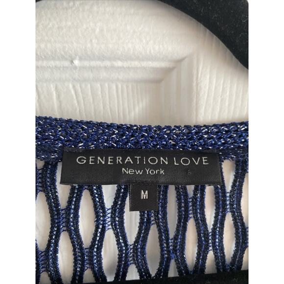 Generation Love Womens Medium Navy Open Knit Tank Mettalic Thread - Picture 2 of 8